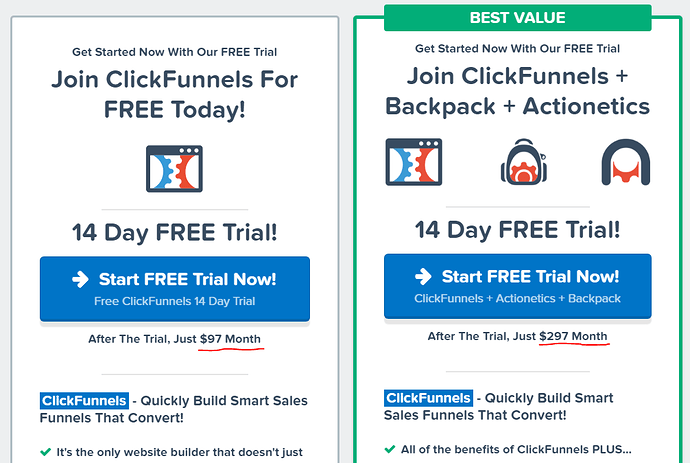 Clickfunnels Pricing Structure Screenshot