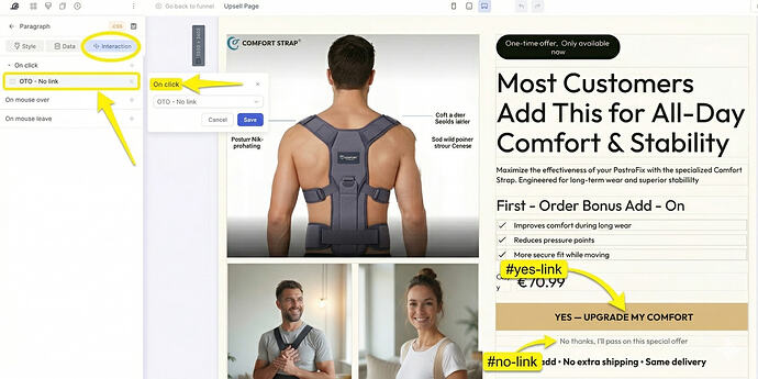 Configuring Yes and No links in the Funnelish Page Builder
