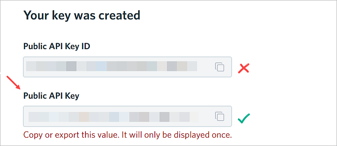 Copying the public API key