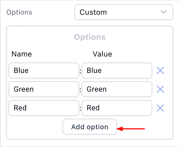 Adding custom option values to the dropdown