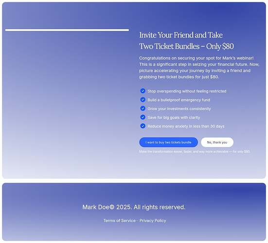 Webinar upsell page