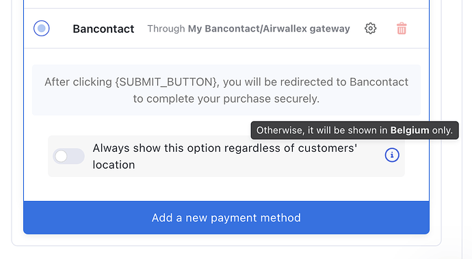 The Bancontact payment method on the list