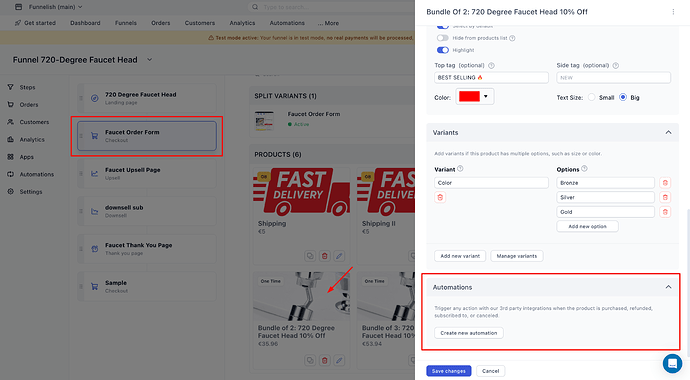 Creating a new product automation
