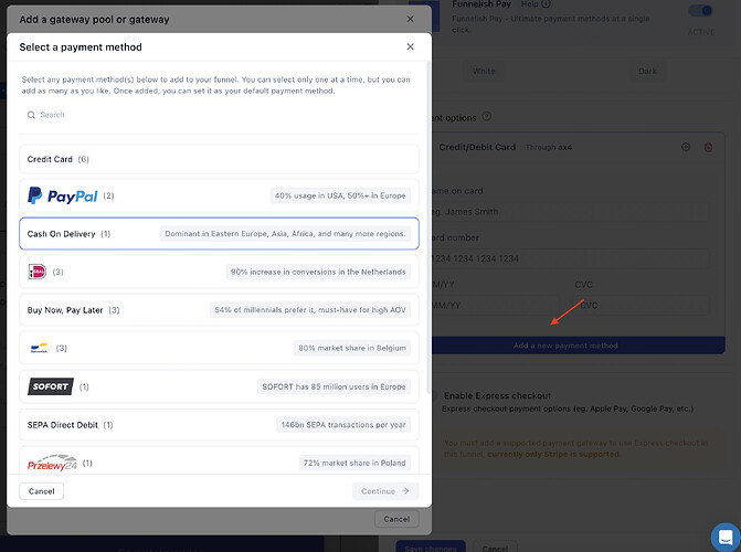 Connecting a new payment method
