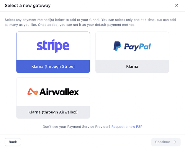 Choosing Klarna through Stripe