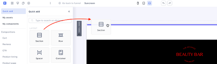 Dragging a Section widget onto the canvas