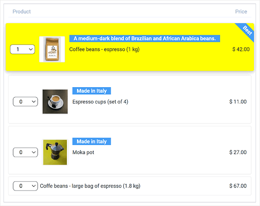 Styling the product list