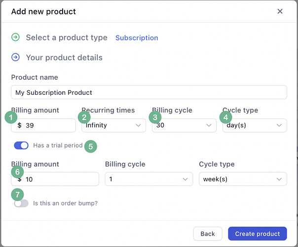Setting up a recurring subscription product