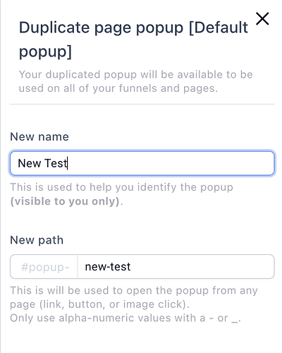 Duplicating a popup