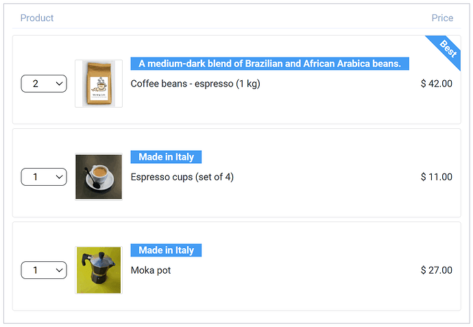 A product list as buyers see it