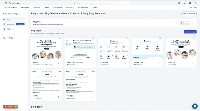 Funnelish blogs dashboard