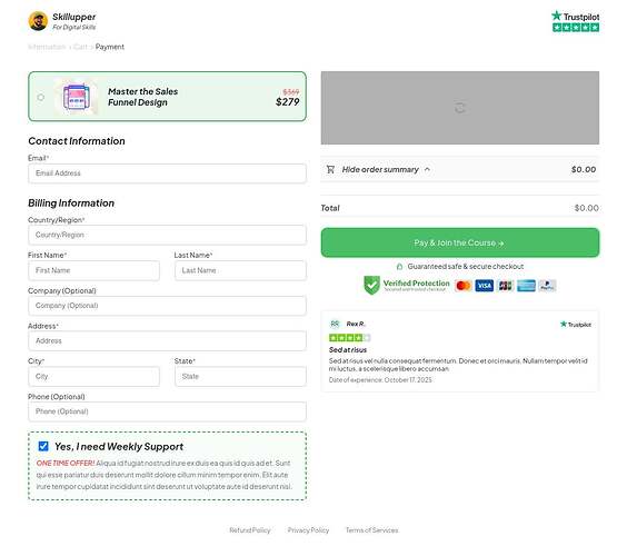 Course checkout page
