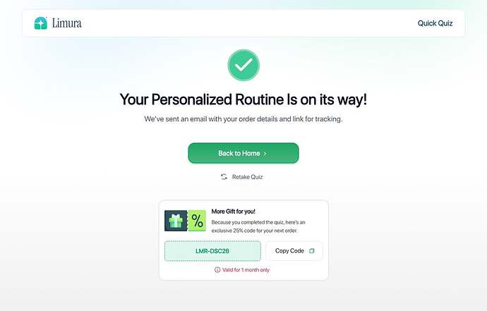 Quiz funnel thank you page