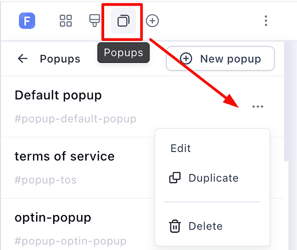 The popup list and its menu