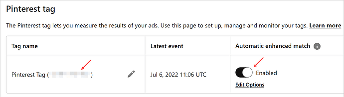 Copying the Pinterest Tag ID from Tag manager