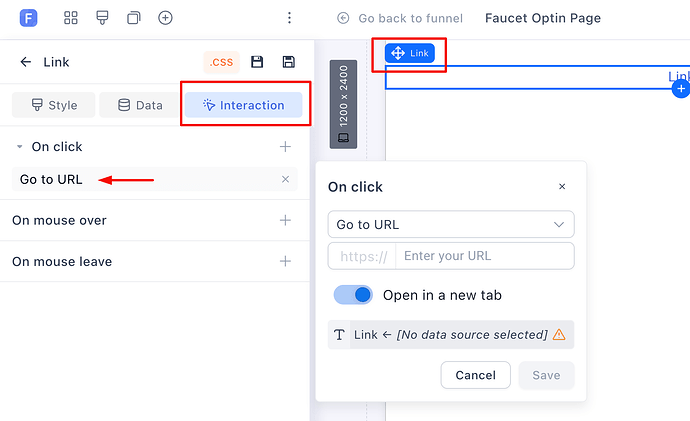 Setting the link URL