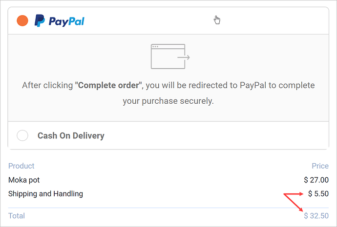 The shipping fee on the order summary