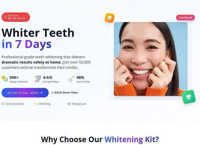 Teeth whitening funnel landing page