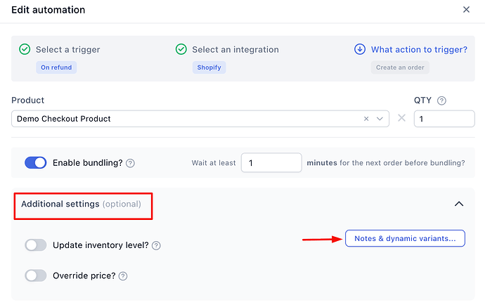 Accessing the Notes and dynamic variants menu