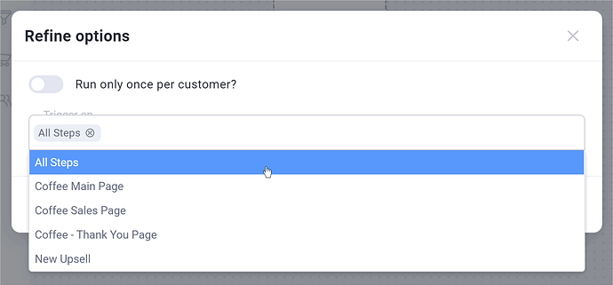 Select funnel steps for the trigger