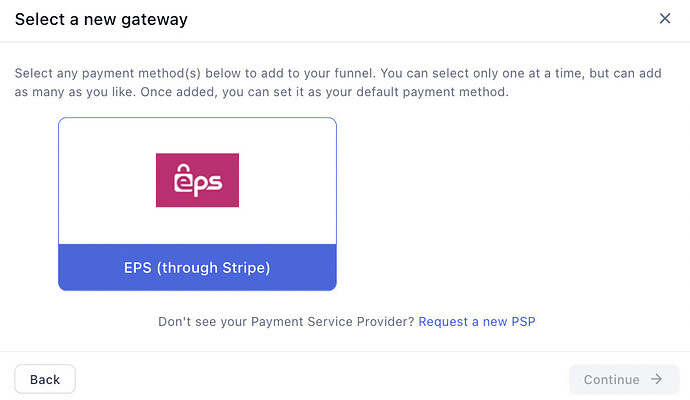 Choosing EPS through Stripe