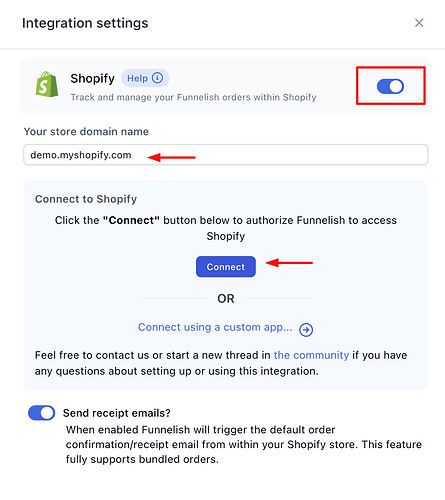 Pasting the domain into the Funnelish integration panel