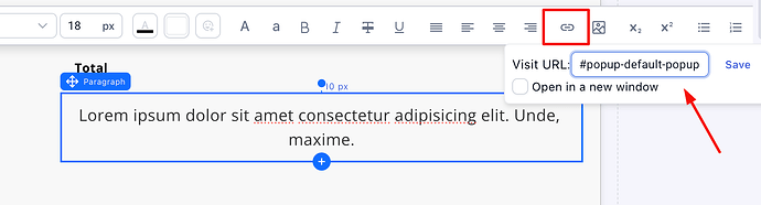 Pasting the popup path into a text link