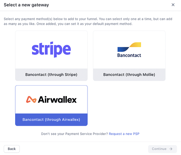 Choosing Bancontact through Airwallex