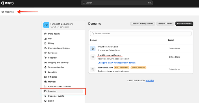 Copying the myshopify domain name