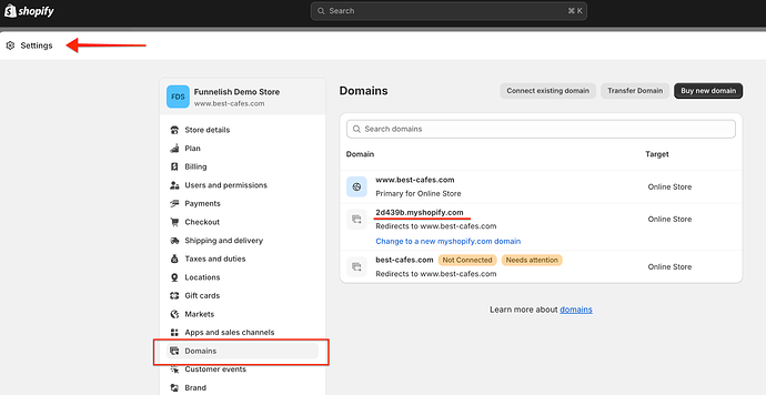 Copying the myshopify domain name