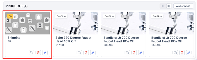 The OB badge on an order bump product
