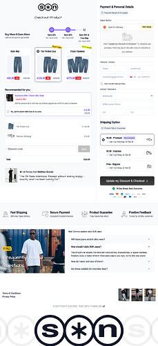Barrel Jeans Checkout Page - Funnel checkout page with denim belt chain order bump and secure payment form