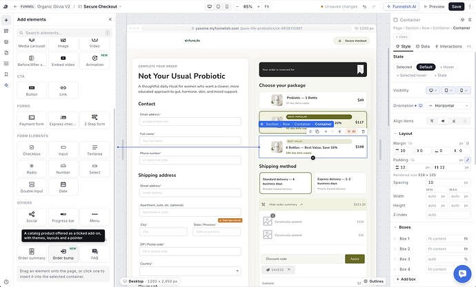 Adding the Order Bump element