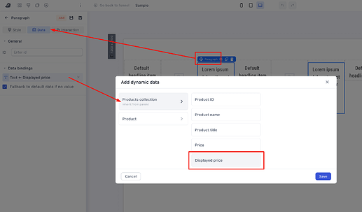 Binding the paragraph to the displayed price