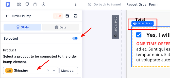 Order bump settings