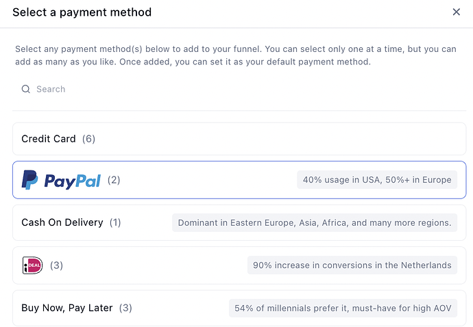 Choosing PayPal from the list of payment methods