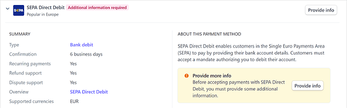 SEPA Direct Debit enabled in Stripe