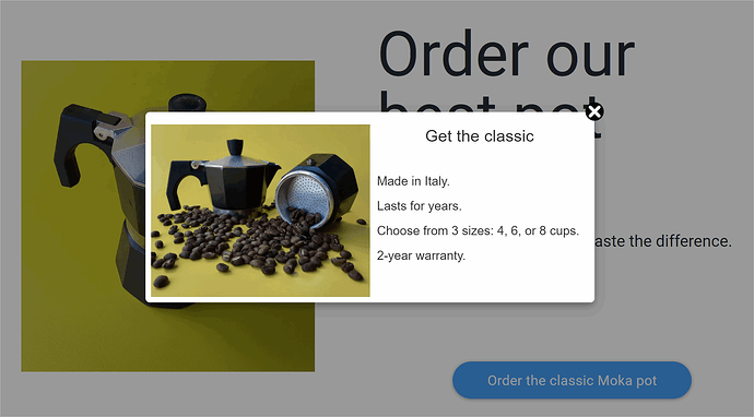 The popup showing on the live step