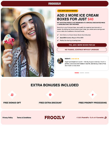 Post-purchase upsell offering two more ice cream boxes at a discount