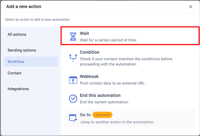 Choosing the Wait action