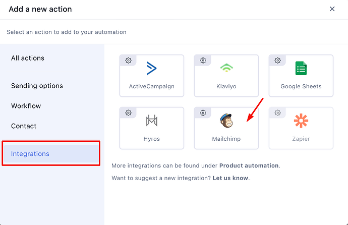 Select MailChimp integration