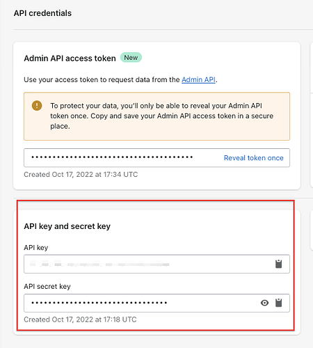 Copying the API key and Secret key