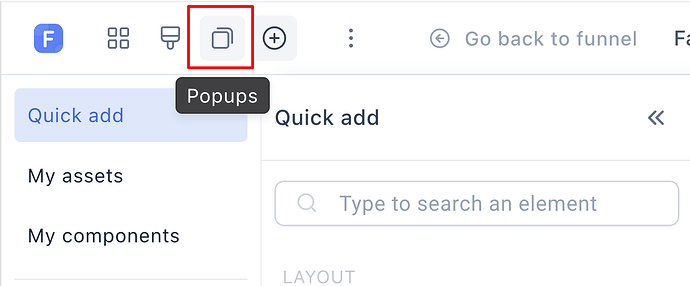 The Popups icon in the editor