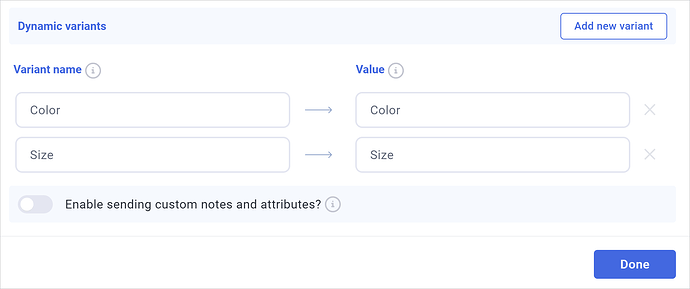 Mapping the Data Names inside the dynamic variants settings