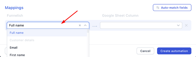 Drop-down menu for data fields