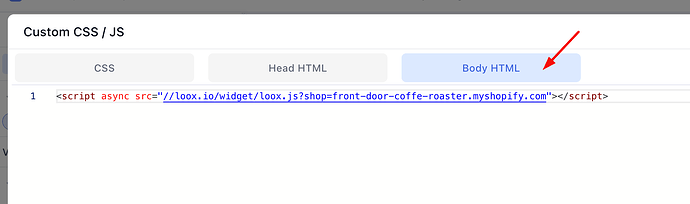 Pasting the script into Body HTML