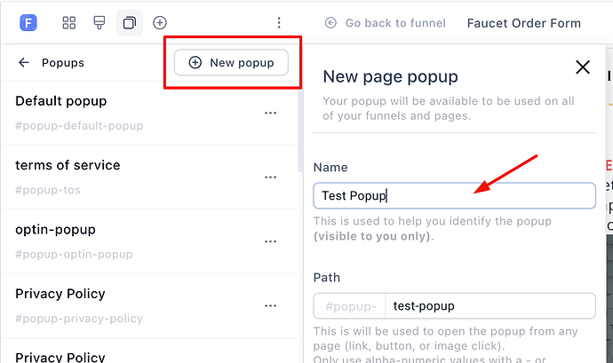 Naming a new popup