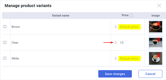 Per-variant images and prices