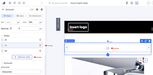 Slides in the settings panel