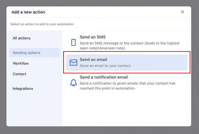 Adding a Send an email action